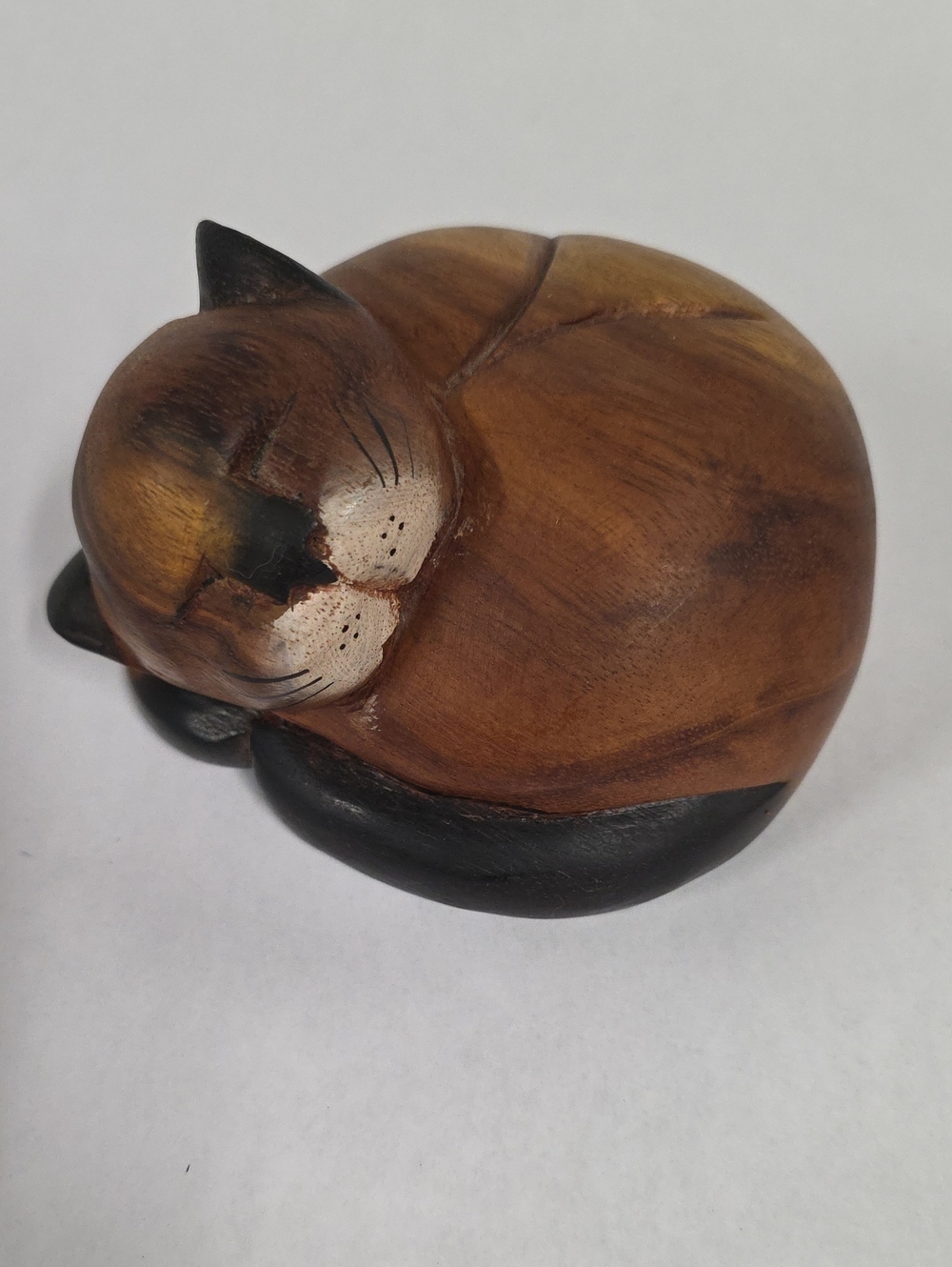 Vintage Wooden Cat Nap Figurine Desk Ornament Shelf Sitter